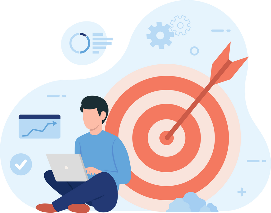 Ambitious characters aiming in target. Target concept illustration